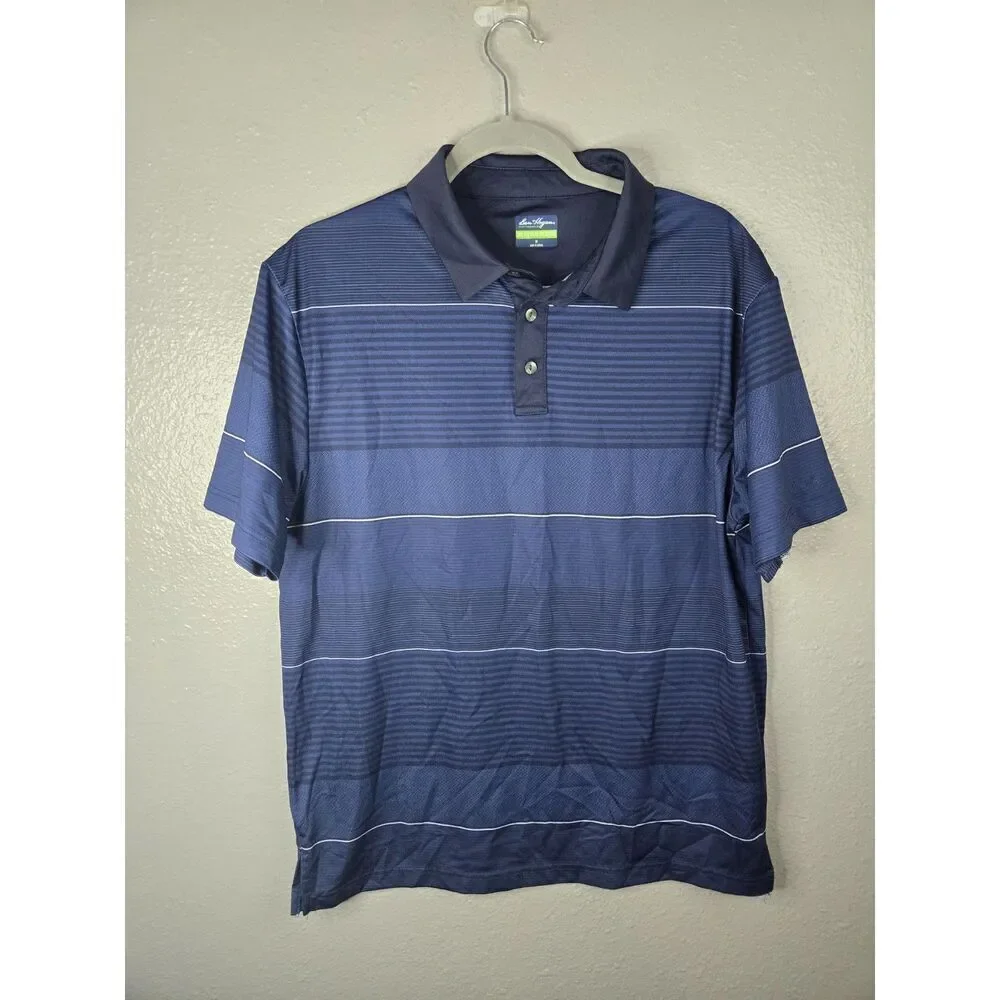 Ben Hogan Men's Navy Herringbone Performance Short Sleeve Golf Polo Size Medium